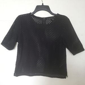 Banana Republic Black Lace Trim Eyelet Top, small